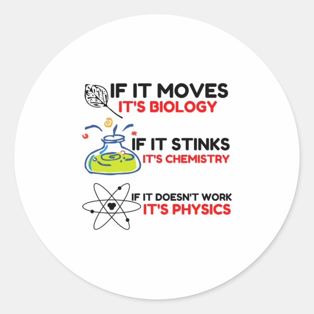 STICKER ROND SCIENCE BIOLOGY CHIMIISTRY PHYSICS (Devant)