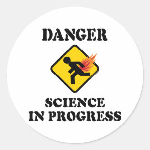 Sticker Rond Science du danger en cours - Humour de pet enflamm