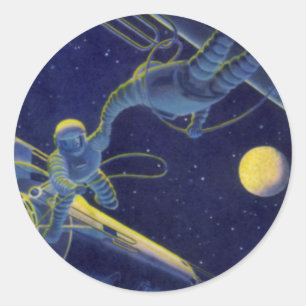 Sticker Rond Science-fiction vintage, Alien de Sci Fi sur Space