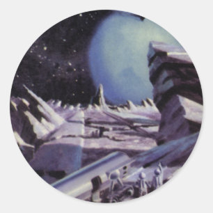 Sticker Rond Science-fiction vintage, Aliens sur la Lune dans l