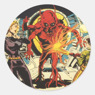 Sticker Rond Science-fiction vintage, attaque d'aliens de la sc