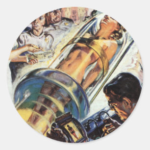Sticker Rond Science-fiction vintage, expérience de laboratoire