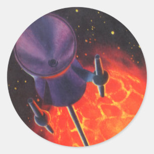 Sticker Rond Science-fiction vintage, fusée de science-fiction,