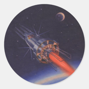Sticker Rond Science-fiction vintage, fusée de science-fiction 