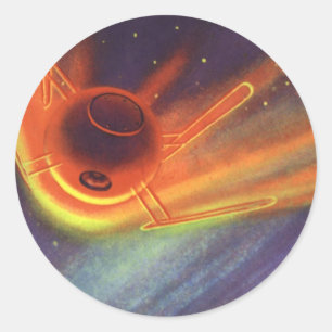 Sticker Rond Science-fiction vintage, fusée lumineuse dans l'es