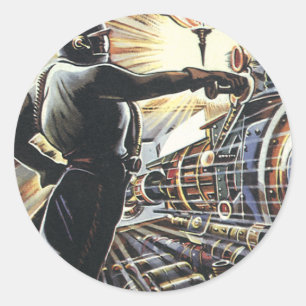 Sticker Rond Science-fiction vintage Machines futuristes Sci-Fi
