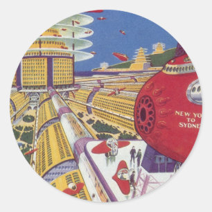 Sticker Rond Science-fiction vintage, New York City futuriste