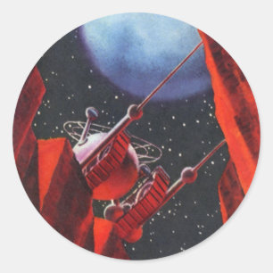 Sticker Rond Science-fiction vintage, véhicule d'exploration sp
