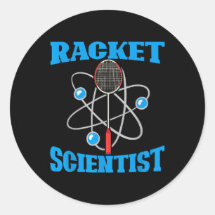 Sticker Rond Scientifique de raquette drôle Joueur de badminton