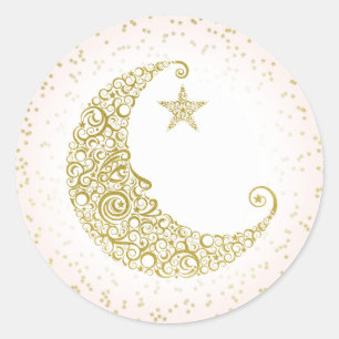 Sticker Rond Scintillement peu de rose d'autocollant de lune