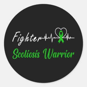 Sticker Rond Scoliosis Warrior Heartbeat Combattre Green Ribbon