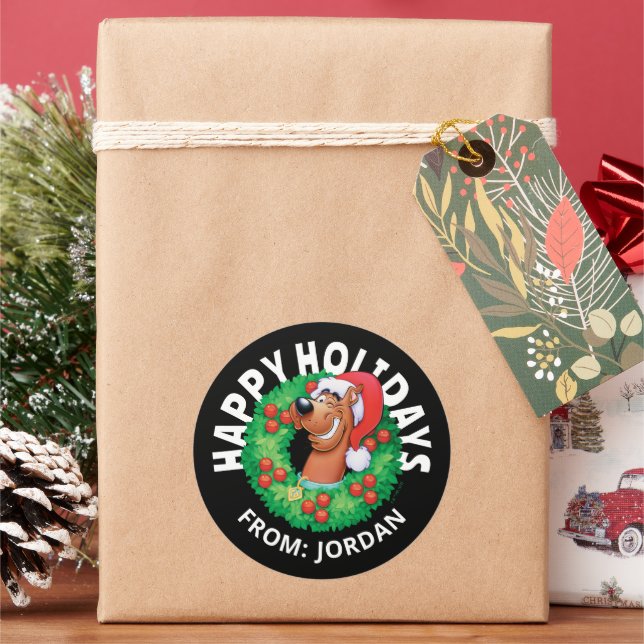 Sticker Rond Scooby dans la couronne de Noël | Personnalisé (vacances)