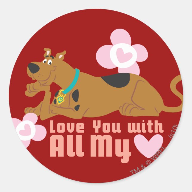 Sticker Rond Scooby-Doo "Aimez-Vous De Tout Mon Coeur" (Devant)