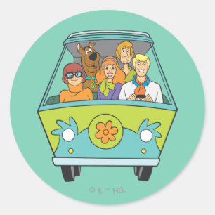 Sticker Rond Scooby-Doo & Gang Mystery Machine