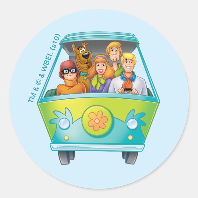 Sticker Rond Scooby-Doo & Gang Mystery Machine Airbrush (Devant)