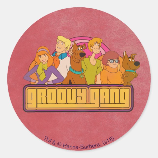 Sticker Rond Scooby-Doo | Graphique de dessin rétro "Gang Super (Devant)