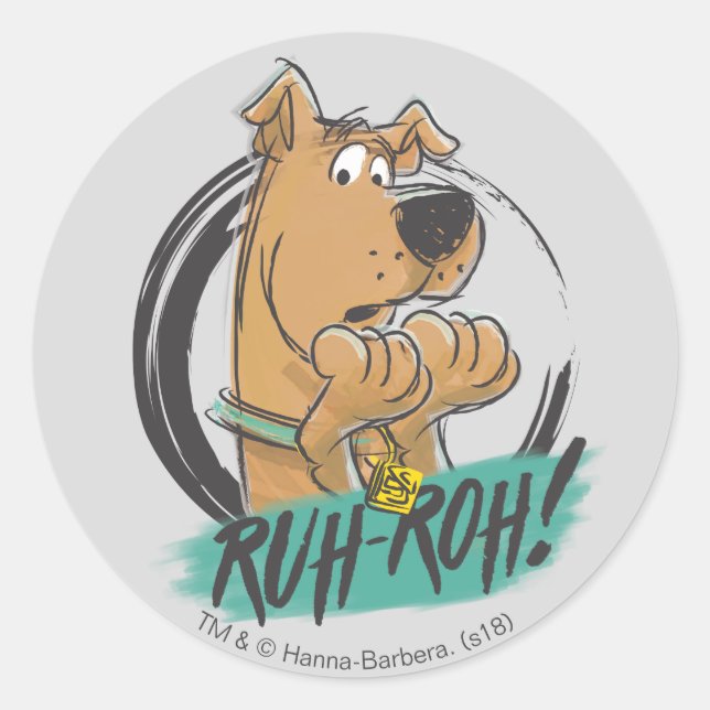 Sticker Rond Scooby-Doo "Ruh Roh !" Croquis de marqueur (Devant)