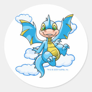 Sticker Rond Scorchio bleu avec sa tête dans les nuages