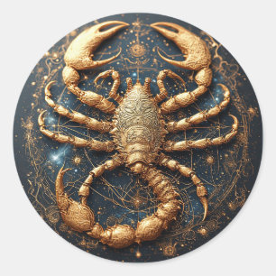 Sticker Rond Scorpion au-dessus d'un mandala astral doré détail