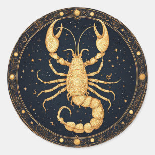 Sticker Rond Scorpion Doré Symboles Astrologiques Mystiques