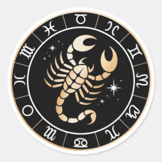 Sticker Rond Scorpion élégant Zodiaque Constellation Or Noir