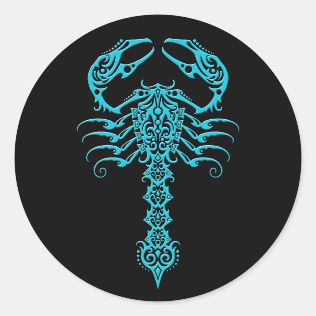 Sticker Rond Scorpion tribal bleu et noir (Devant)