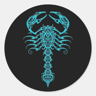 Sticker Rond Scorpion tribal bleu et noir