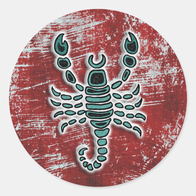 Sticker Rond Scorpion turquoise et rouge (Devant)