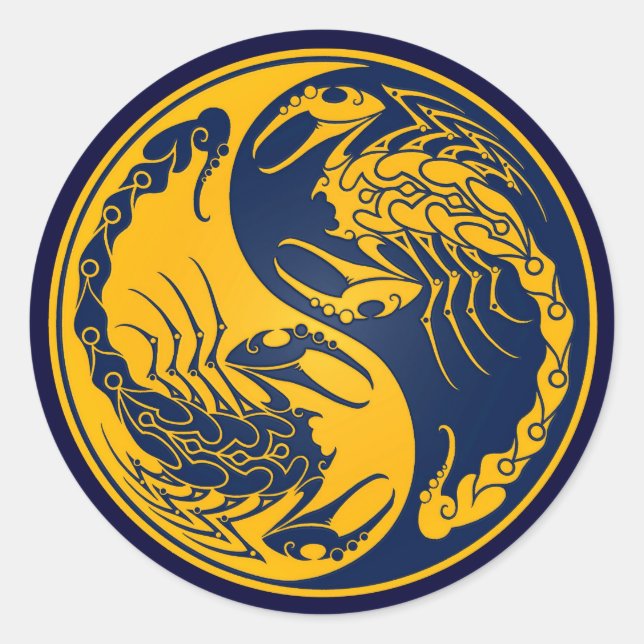 Sticker Rond Scorpions jaune et bleu Yin Yang (Devant)