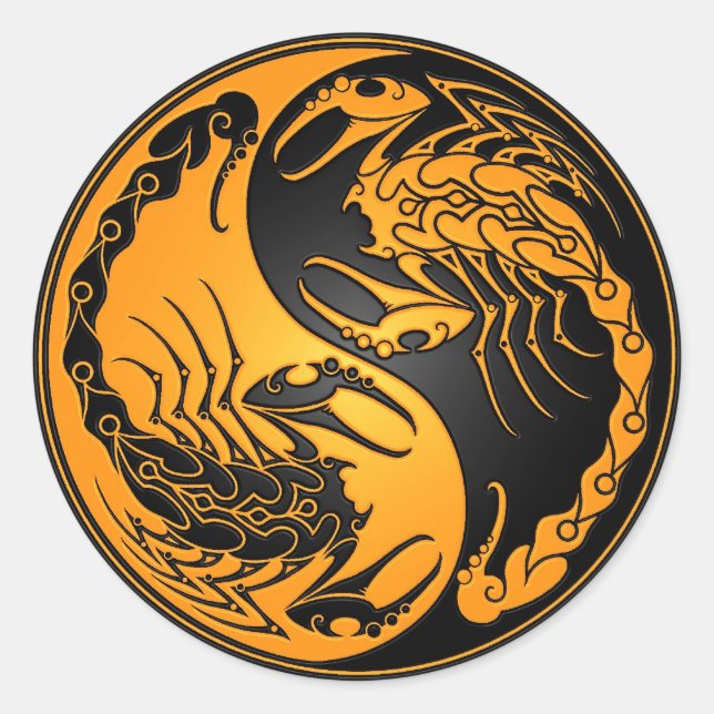 Sticker Rond Scorpions jaune et noir Yin Yang (Devant)