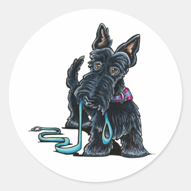 Sticker Rond Scottie à pied (Devant)