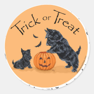 Sticker Rond SCOTTIE Papa et chiot Halloween