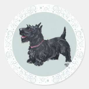 Sticker Rond Scottie Turquoise Sympathique