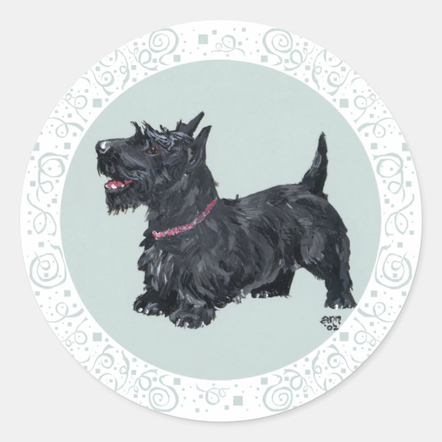 Sticker Rond Scottie Turquoise Sympathique (Devant)