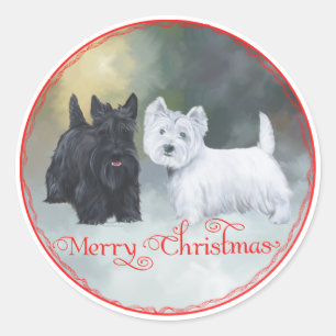Sticker Rond Scottie Westie Christmas