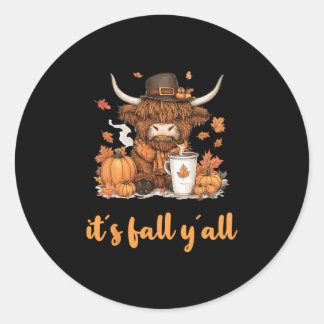 Sticker Rond Scottish Cow Fall Thanksgiving It´s Fall Yáll 