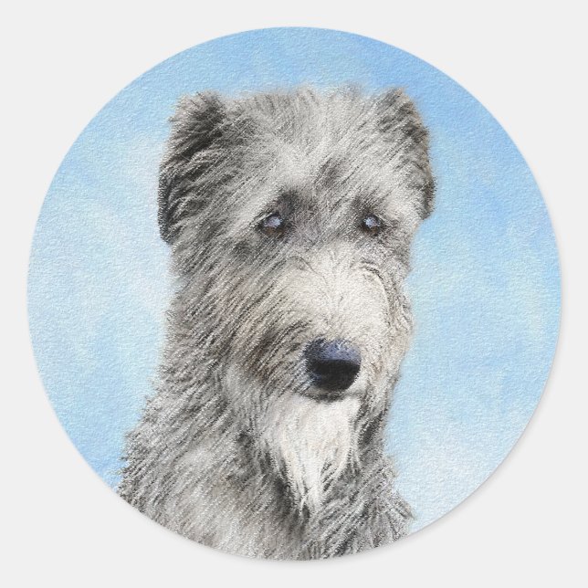 Sticker Rond Scottish Deerhound Peinture - Cute Original Chien  (Devant)
