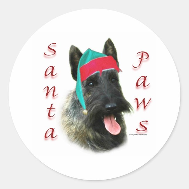 Sticker Rond Scottish Terrier (brindle) Père Noël Paws (Devant)