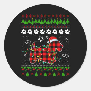 Sticker Rond Scottish Terrier Dog Funny Xmas Ugly Sweater Chris