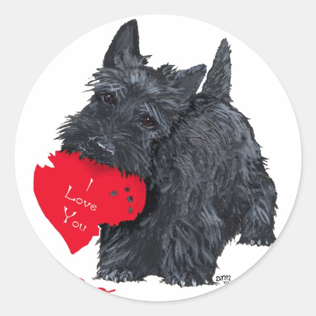 Sticker Rond Scottish Terrier Valentine (Devant)
