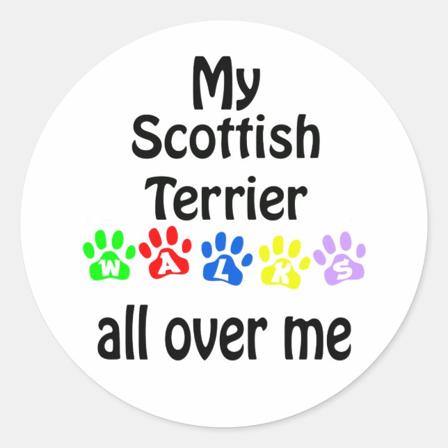 Sticker Rond Scottish Terrier Walks Design (Devant)