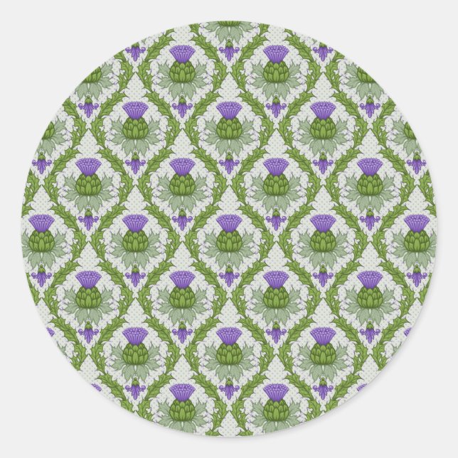 Sticker Rond Scottish Thistle Damask (Devant)