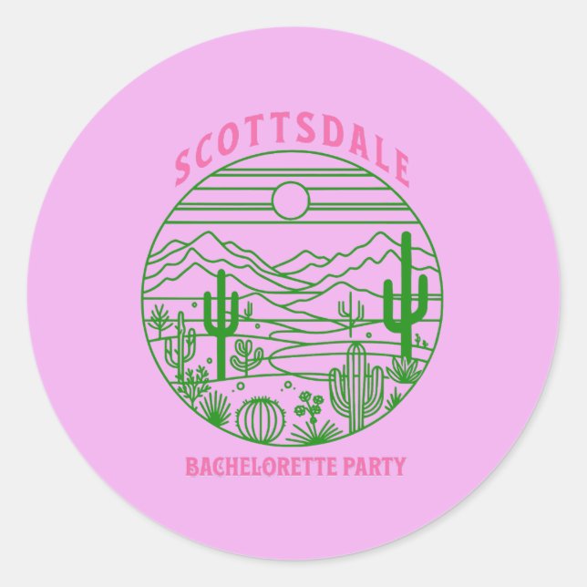Sticker Rond scottsdale bachelorette pink cactus (Devant)
