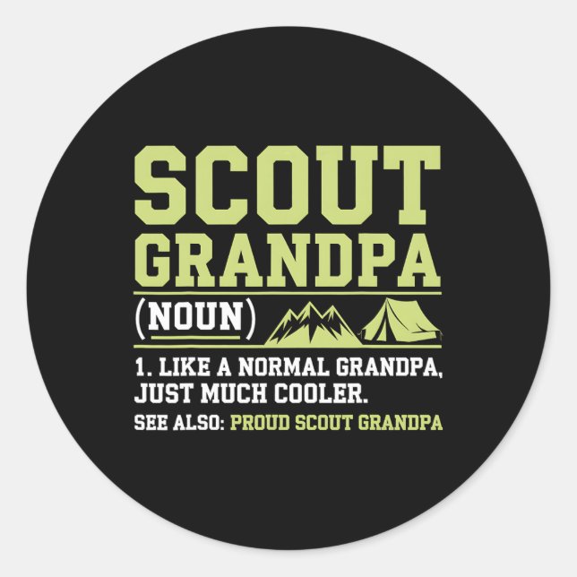Sticker Rond Scout Grandpa Funny Camping Hiking Mountain Gift  (Devant)