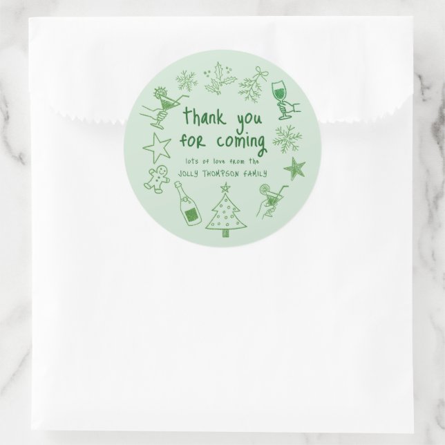 Sticker Rond Scribble Doodles Glitter Green Thank You (Sac)