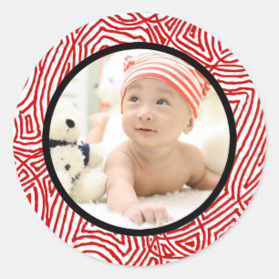 Sticker Rond Scribbleprints de Noël Bordure - Rouge et Noir