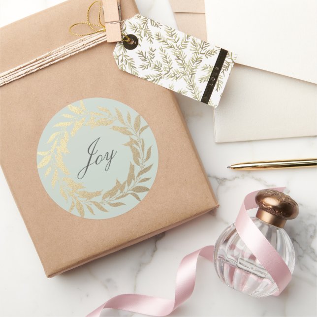 Sticker Rond Script chic Joy Gold Wreath Christmas Pastel Green (Cadeaux)