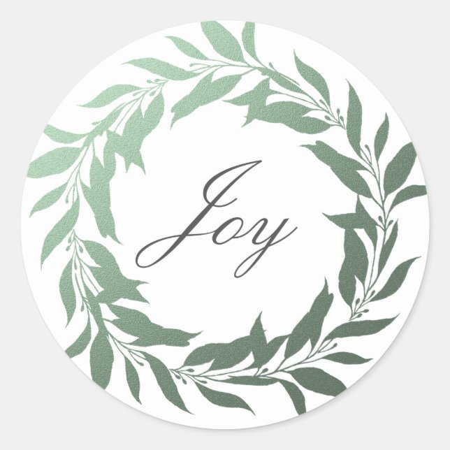Sticker Rond Script chic Joy Green Foil Wreath Noël (Devant)