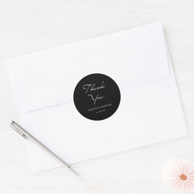 Sticker Rond Script classique Calligraphie minimale Mariage noi (Enveloppe)