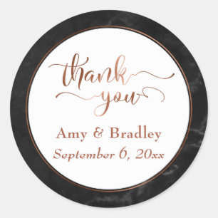 Sticker Rond Script Copper Merci sur Marbre Noir